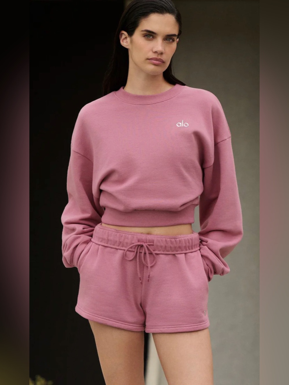 ALO Yoga Rose Pink Cropped Sweatshirt - Picture 2 of 9